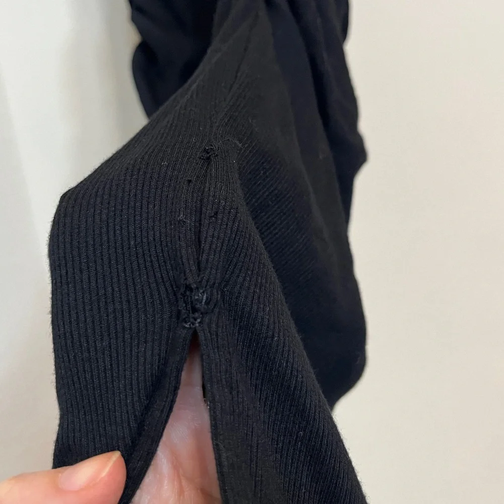 MICHAEL STARS Black Ribbed Midi V-Neck Side Slit Dress SMALL Lori Revolve Ruched - Picture 10 of 10